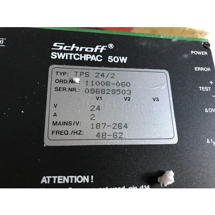 SCHROFF TPS 24/2,TPS 24 24VDC SWITCHPAC 50w POWER SUPPLY,11006-060,24VDC,SH