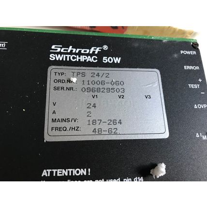 SCHROFF TPS 24/2,TPS 24 24VDC SWITCHPAC 50w POWER SUPPLY,11006-060,24VDC,SH