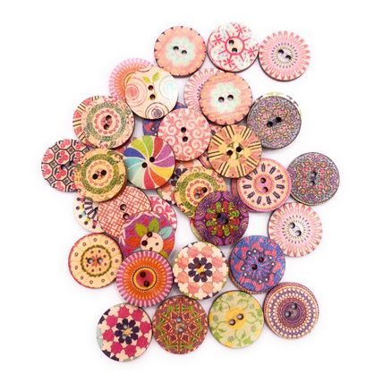 20mm Round Shabby Chic Vintage Buttons 2 Hole Mixed Pattern Wooden Sewing
