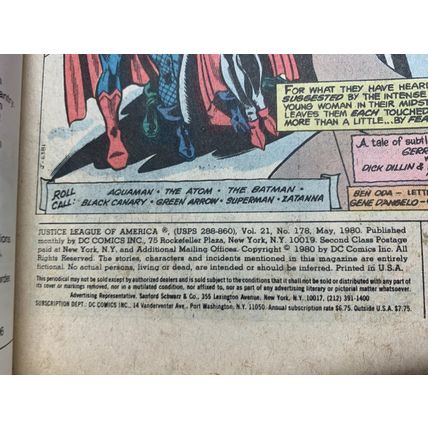 DC COMICS JUSTICE LEAGUE OF AMERICA #178 MAY 1980 (VFN+) COMIC (LL)