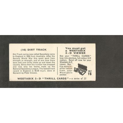 Weetabix 3D Cards 1960 Thrill #16 Dirt Track Racing