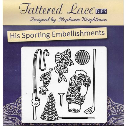 Tattered Lace. His Sporting Embellishments Die Set. Die Cutting Cardmaking Craft