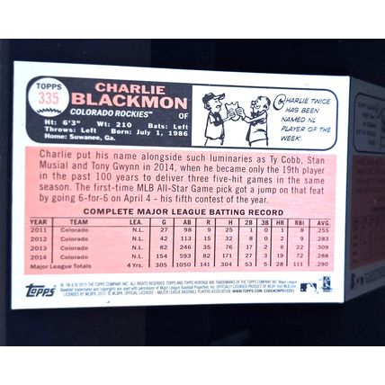 CHARLIE BLACKMON 2015 TOPPS HERITAGE BASEBALL CARD #335
