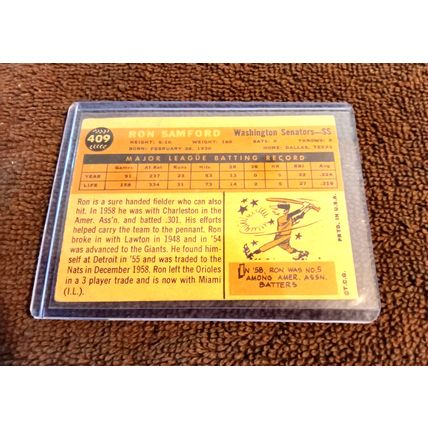 Old Baseball Card Topps 1960 Ron Samford 409 4.0 VG/Ex Or Better Condition (GC)