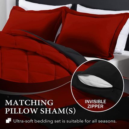 Downluxe King Size Comforter Set - Red and Black King Comforter, Soft Bedding Se