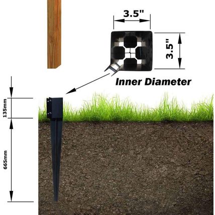 Fence Post Anchor Ground Spike Metal Black Powder Coated 32 X 4 X 4 Inches Outer