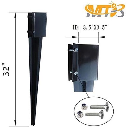 Fence Post Anchor Ground Spike Metal Black Powder Coated 32 X 4 X 4 Inches Outer