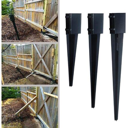 Fence Post Anchor Ground Spike Metal Black Powder Coated 32 X 4 X 4 Inches Outer