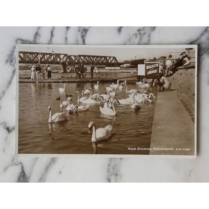 Sun Ray Series 1950s Postcard The Swans Weynouth C.M. 1125 Sunray boats vintage