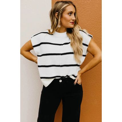White Striped Batwing Sleeve Sweater Tee