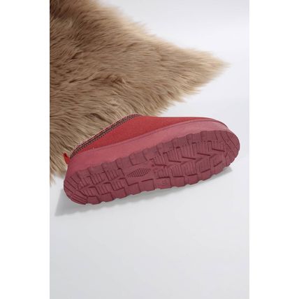 Fiery Red Suede Contrast Print Plush Lined Snow Boots