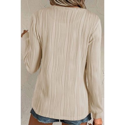 Apricot Textured Wavy Round Neck Long Sleeve Top