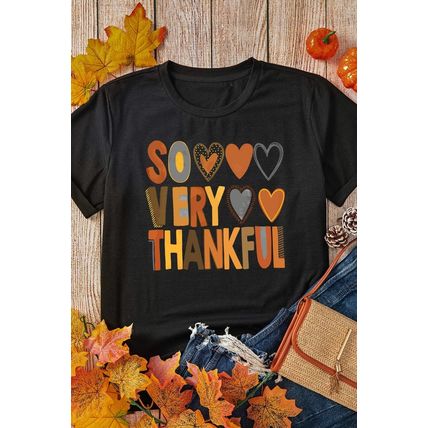Black So Very Thankful Heart Printed Crewneck Thanksgiving T Shirt