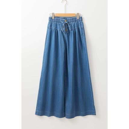 Dusk Blue Mineral Wash Button Fly Waist Wide Leg Jeans