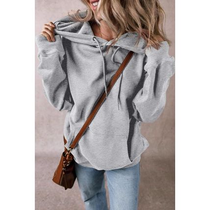 Light Grey Fleece Lined Kangaroo Pocket Drawstring Chunky Hoodie