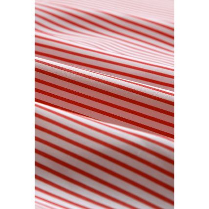 Red Stripe Smocked Cuffed Striped Boyfriend Shirt with Pocket