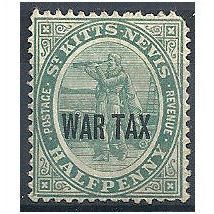 St Kitts-Nevis 1916 SG22 1/2d Dull Blue-Green WAR TAX Mounted Mint Pulled Perf.