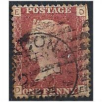 1858 SG43 1d Red Plate 192 Good Used Check Letters "DE".