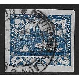 Mi 5: 25 h. blue Definitive Stamp: Hradčany Castle, imperf.
