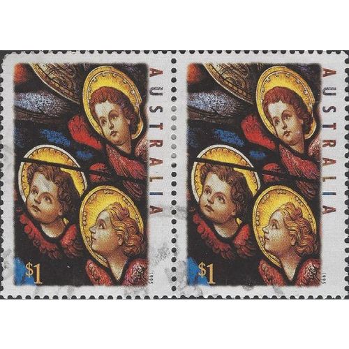 AUSTRALIA, CHRISTMAS, Stained glass, Three Angels, black 1995, $1 [Pair]