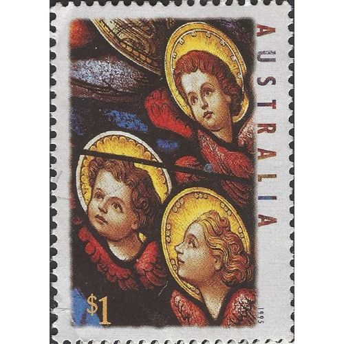 AUSTRALIA, CHRISTMAS, Stained glass, Three Angels, black 1995, $1