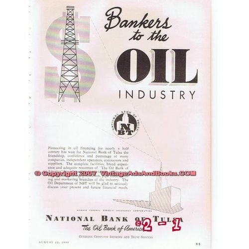 NATIONAL BANK OF TULSA 1955 Bankers To The Oil Industry vintage ad