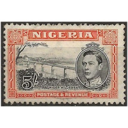 Nigeria 1949 SG59c 5/- Black & Orange Perf 12 Mounted Mint. ..
