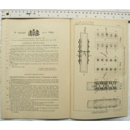 1894 Patent No. 20,143 repairing leaks in pipes, John Deans, Holloway