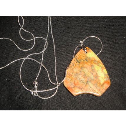 Exquisite pink yellow brown crazy lace agate pendant & sp snake necklace