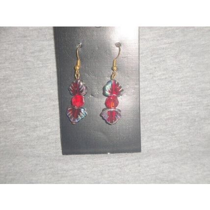 Unique design ab edge red crystal glass leaf gp earrings fun work play different