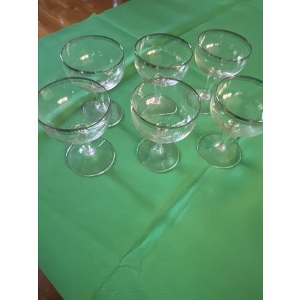 Vintage SIX SILVER RIMMED CHAMPAGNE MARGARITE GLASS 1920S 1930s