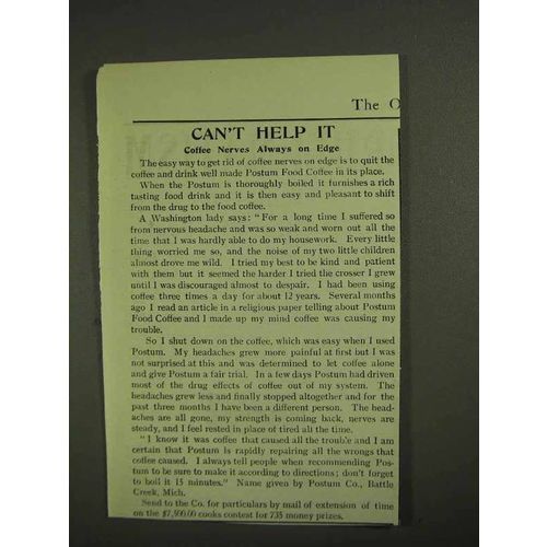 1903 Postum Food Coffee Ad - Can't Help It