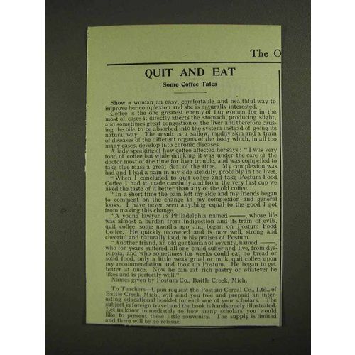1903 Postum Food Coffee Ad - Quit and Eat