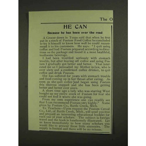 1903 Postum Food Coffee Ad - He Can