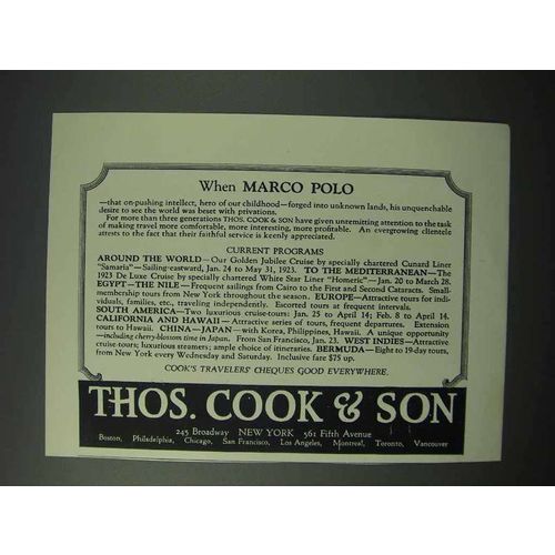 1923 Thos. Cook & Son Cruise Ad - When Marco Polo