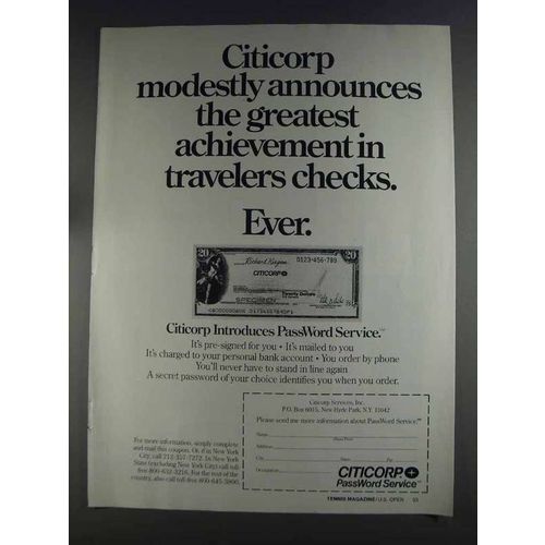 1980 Citicorp Travelers Checks PassWord Service Ad