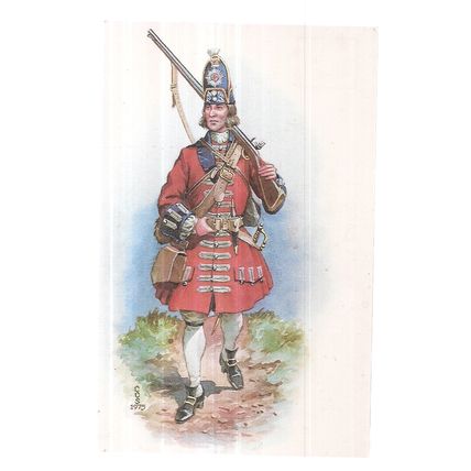 Grenadier, THE ROYAL REGIMENT OF FUZILIERS 1702 uniform unused postcard =