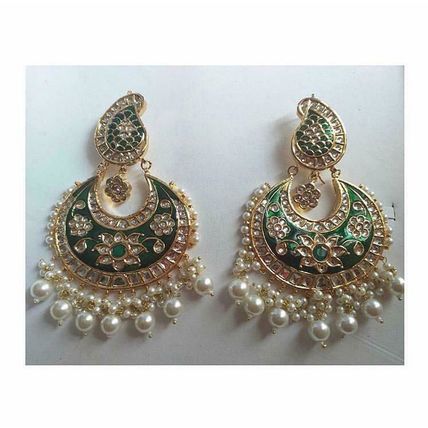 PAKISTANI INDIAN WOMEN GIRLS EARRING GOLD PLATED KUNDAN THAPPA MEENA KANTAY