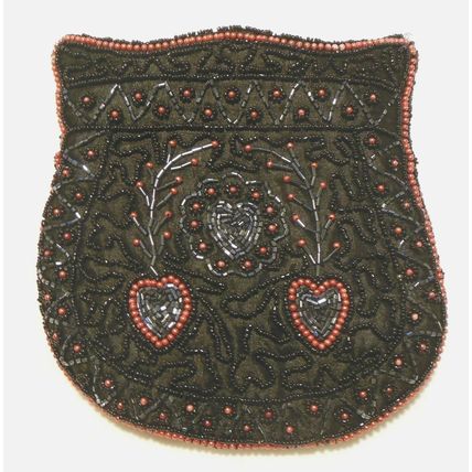 Vintage Purse Handbag Black and Red Heart Themed Beaded