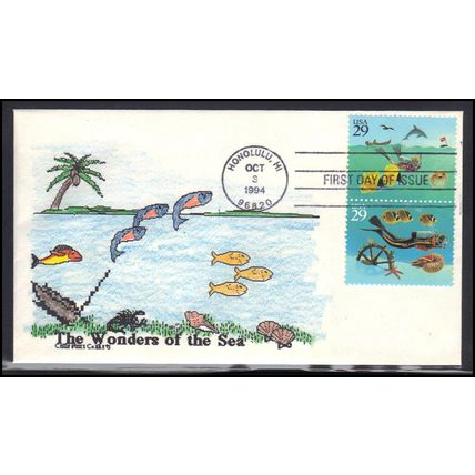 FDC Cotle Cachets 2863 2865 29c Sea Life (Cachet-U/A) Box0520