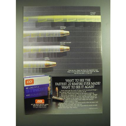 1983 CCI 22 Long Rifle Stinger Ammunition Ad - Want to see the fastest .22