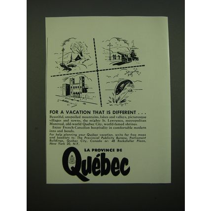 1955 Quebec Tourism Ad - For a vacation that is different