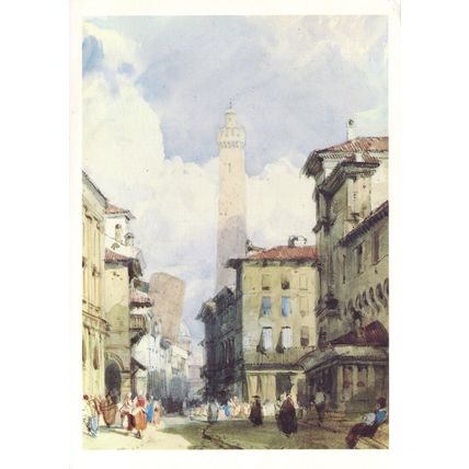 Art postcard Bologna: the Leaning Towers, by Richard Parkes Bonington