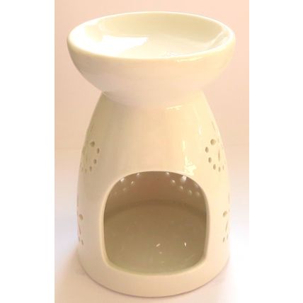 Cream Ceramic Oil Burner with Filagree Pattern 14 CM