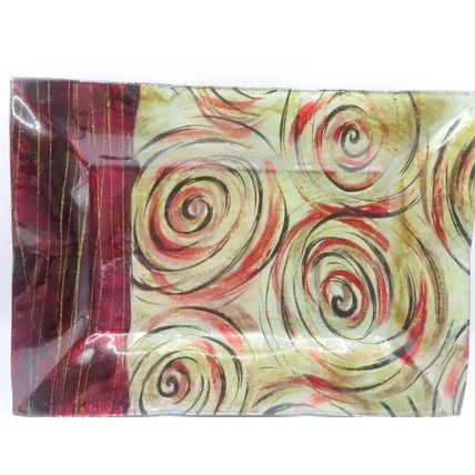 Soft Swirl Trinket Plate Red & Black Fluted Glass 3 CM Gift Home Decor Furnish