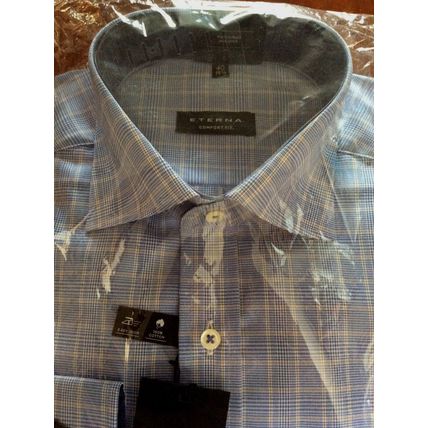 Eterna Mens Blue Check Patterned Comfort Fit Shirt Size 40 15 3/4 RRP £59.99