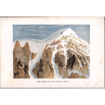 SUMMIT OF THE AIGUILLE VERTE 1880 Switzerland ANTIQUE CHROMOLITHOGRAPH