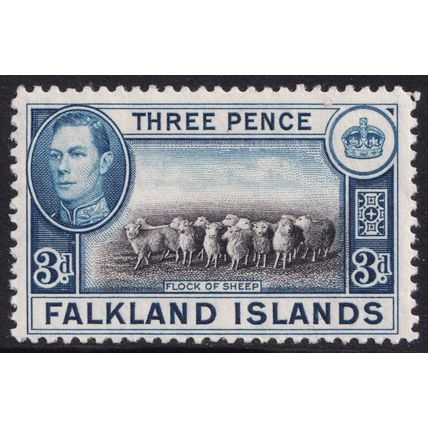 Falkland Islands KGVI 1938-50 3d Black Blue SG153 Mint MH