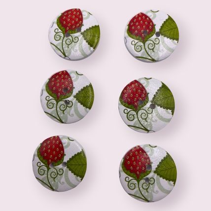 6Pcs 25mm Wooden Round Red Flower Pattern 2 Hole Sewing Crafts Knitting