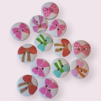 Bow Pattern Round Wooden Buttons Size 15mm Knitting Sewing Children's Buttons